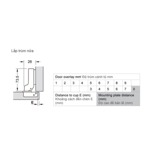 Bản lề Hafele METALLA A 110 độ, giảm chấn, trọn bộ DIY 493.03.021