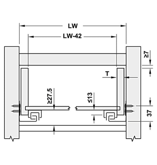Ray âm Hafele Matrix UM, mở toàn phần, nhấn mở, bao gồm bas lắp đặt 433.32.171
