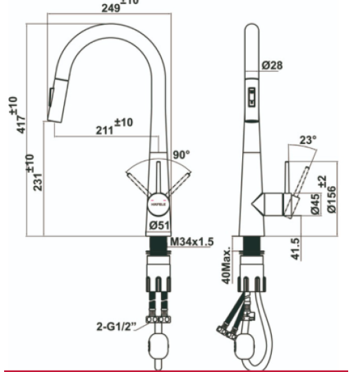 Vòi rửa chén Hafele HT25-SH1P417 màu Đen 567.24.498